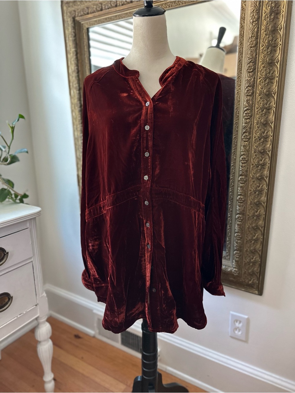Natural Life top velvet rust color pockets boho festival fall winter button up